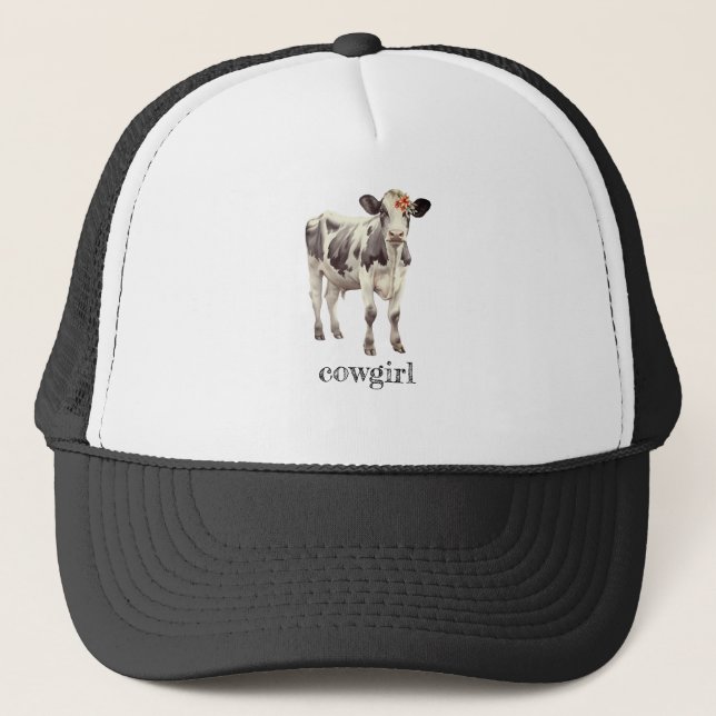 cowgirl cute flower calf trucker hat (Front)