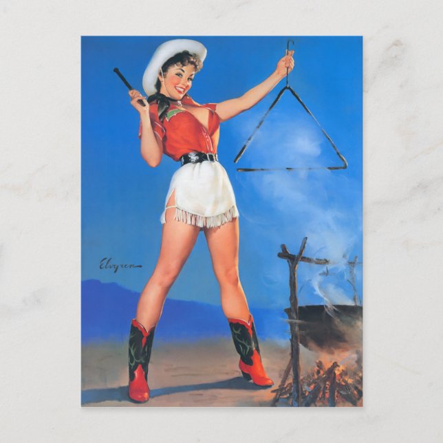 Cowgirl Dinner Time Pin Up Postcard (Front)