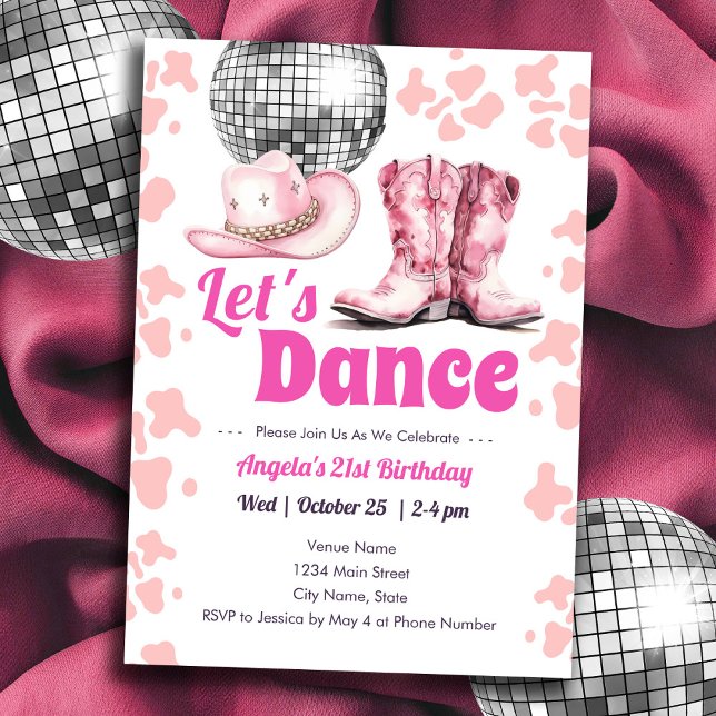 Cowgirl Disco 21st Birthday PINK Dance  Invitation (Creator Uploaded)