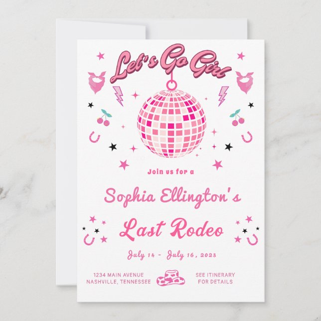 Cowgirl Disco Bachelorette Weekend Itinerary  Invitation (Front)