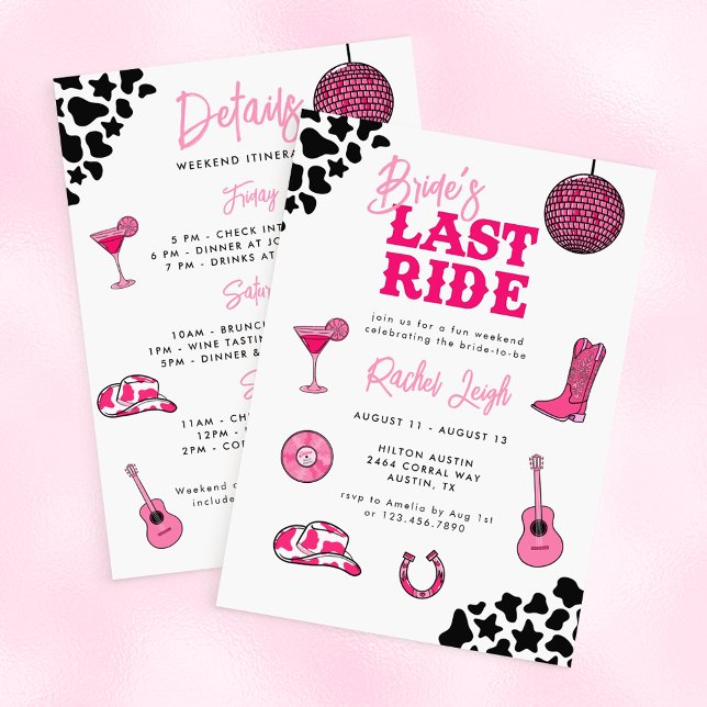 Cowgirl Disco Last Ride Bachelorette Invitation (Creator Uploaded)