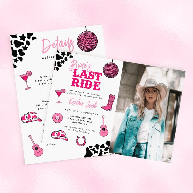 Cowgirl Disco Last Ride Bachelorette Weekend Invit Invitation (Creator Uploaded)