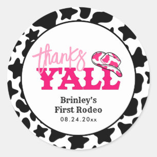 Cowgirl Disco Pink First Rodeo Thanks Y'all Classic Round Sticker