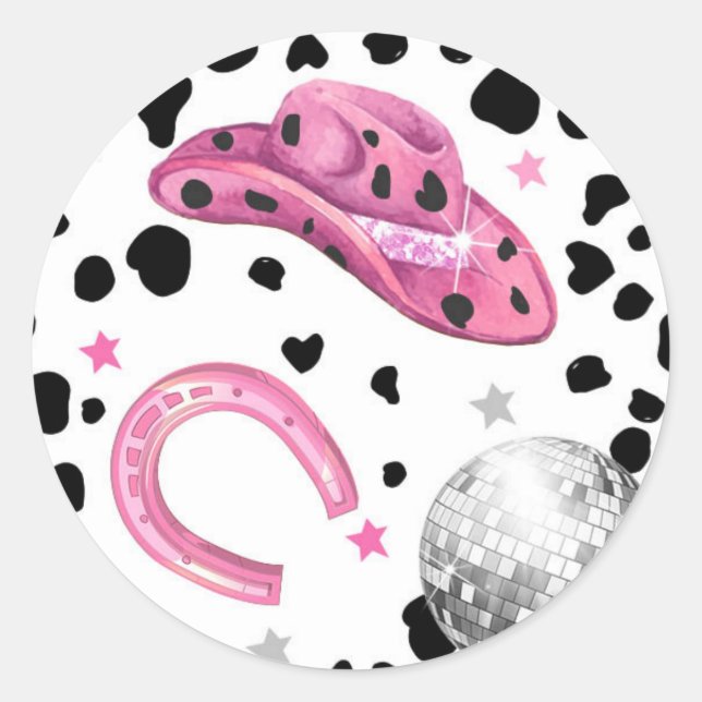 Cowgirl Disco Rodeo Shower Birthday Cupcake Classic Round Sticker (Front)