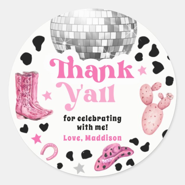 Cowgirl Disco Rodeo Shower Birthday Cupcake Classic Round Sticker (Front)