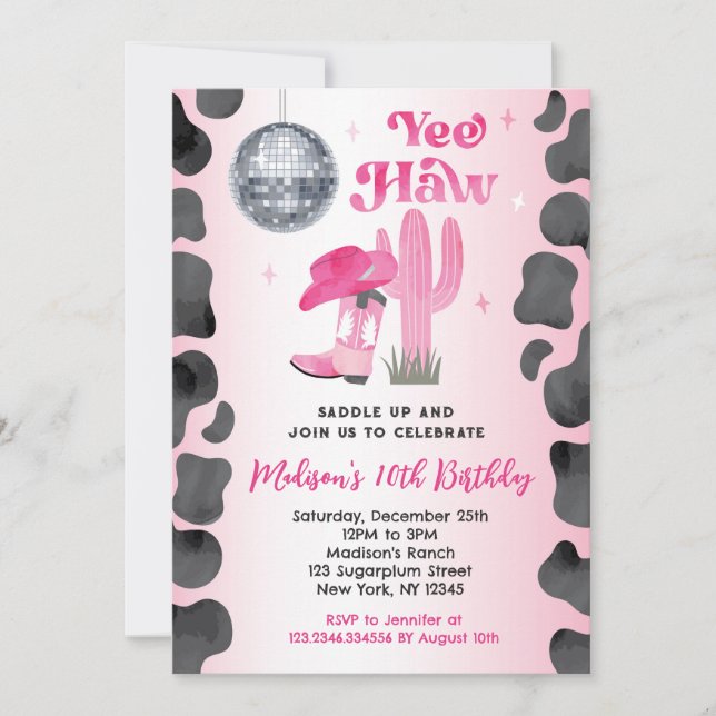Cowgirl Disco Rodeo Western Birthday Invitations (Front)