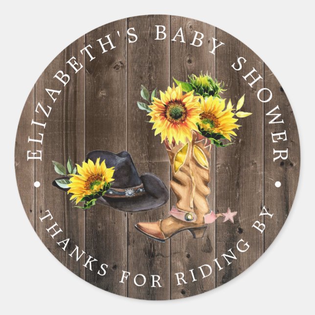 Cowgirl | Drive-By Baby Shower Thank You Favour Classic Round Sticker (Front)