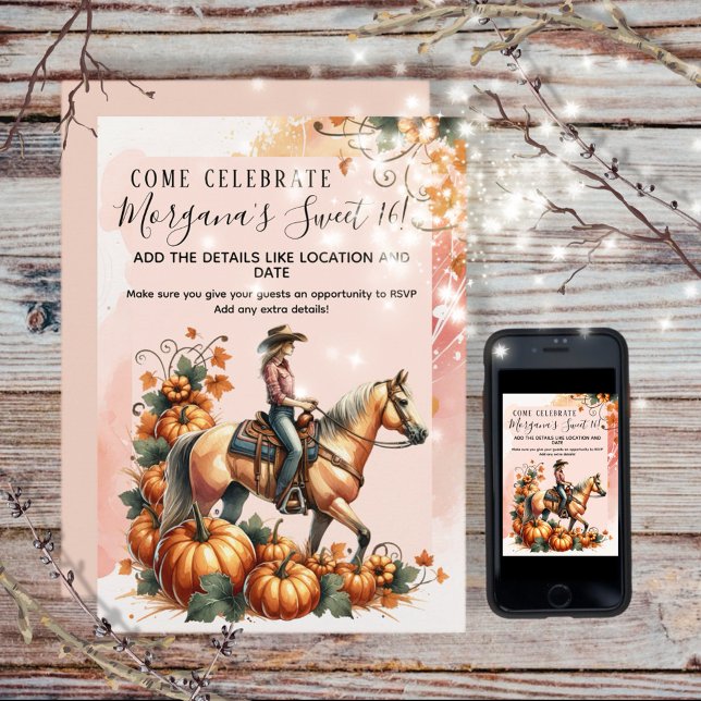 Cowgirl Fall Pumpkin Birthday  Invitation (Enjoy this beautiful customizable Cowgirl Autumn design!
)