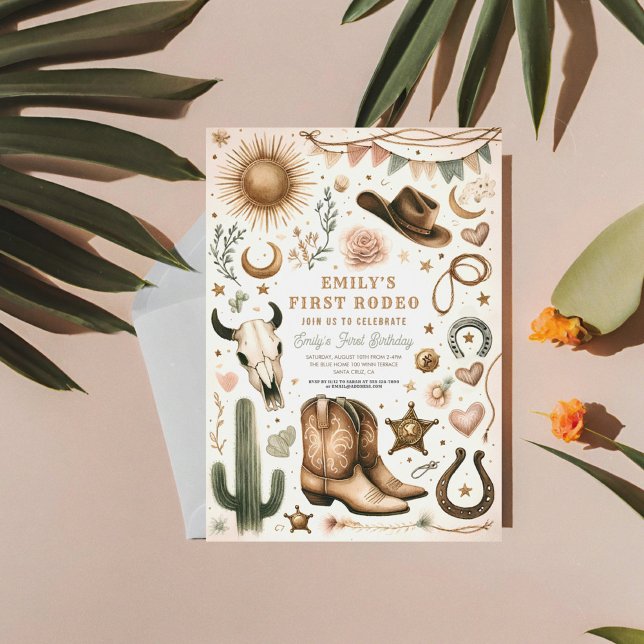 Cowgirl First Rodeo First Birthday 1st Invitation (Creator Uploaded)