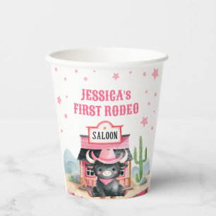 Cowgirl First Rodeo Highland Cow Kids Birthday Paper Cups