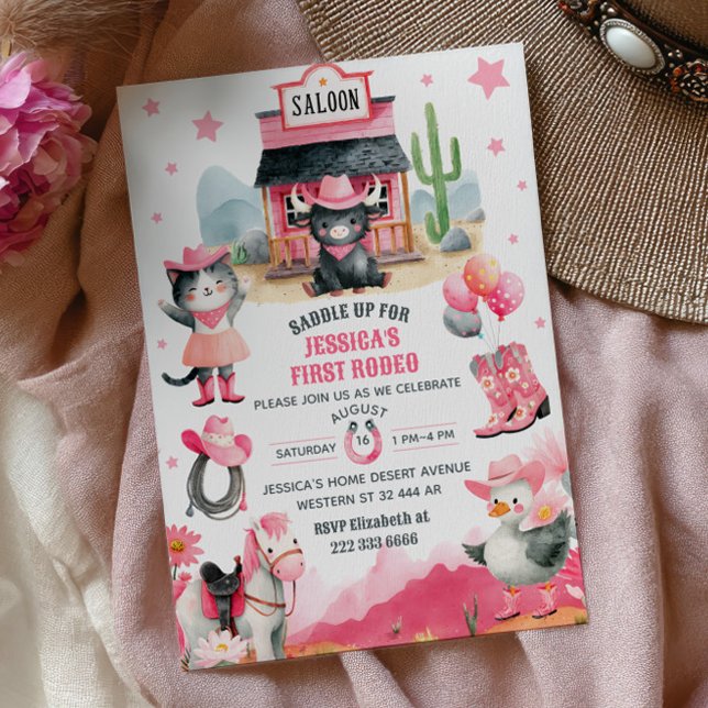 Cowgirl First Rodeo Pink Western Birthday Party  Invitation (Creator Uploaded)