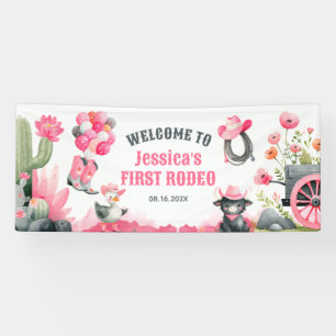 Cowgirl First Rodeo Western Birthday Party Welcome Banner