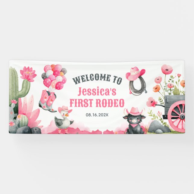 Cowgirl First Rodeo Western Birthday Party Welcome Banner (Horizontal)