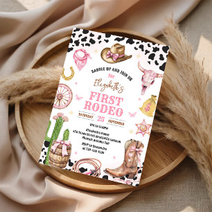 Cowgirl First Rodeo Wild West 1st Birthday Invitation