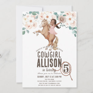 Cowgirl Floral Rodeo Western Pony Ride Birthday Invitation