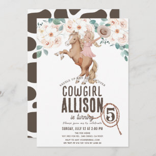 Cowgirl Floral Rodeo Western Pony Ride Birthday Invitation