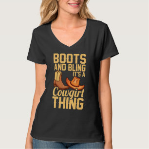 Cowgirl  For Girls Women Cool Rodeo Boots Bling T-Shirt