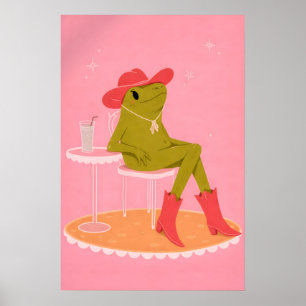 Cowgirl Frog Poster, Pink Western Animal Print