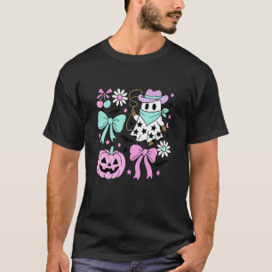 Cowgirl Ghost Cute Halloween Pink Pumpkin Bow T-Shirt