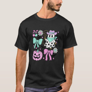 Cowgirl Ghost Cute Halloween Pink Pumpkin Bow T-Shirt