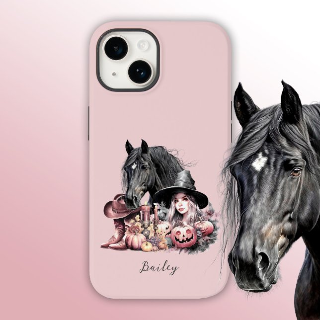 Cowgirl Halloween horse pink black girly Case-Mate iPhone Case (Pink Halloween horse cowgirl phone case, black horse, cowboy boots, cowboy hat)