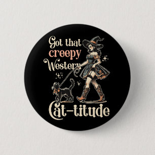 Cowgirl Halloween Witch Cat 6 Cm Round Badge