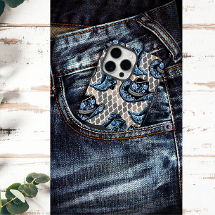 Cowgirl hat and boots, black and blue rose pattern iPhone 16 pro max case