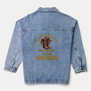 Cowgirl hat and boots in animal print denim jacket