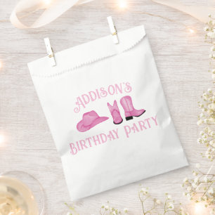 Cowgirl Hat and Boots Light Pink Text Favour Bags