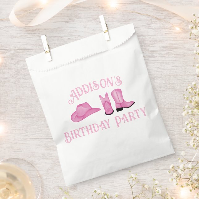 Cowgirl Hat and Boots Light Pink Text Favour Bags (Clipped)