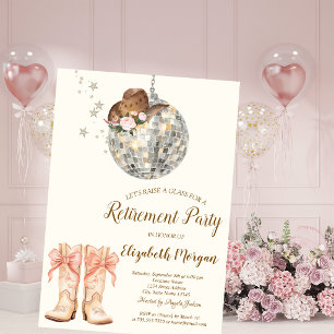 Cowgirl Hat Boots Disco Ball Lace Retirement Invitation