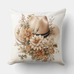 Cowgirl Hat & Wildflowers Pillow – Rustic Elegance