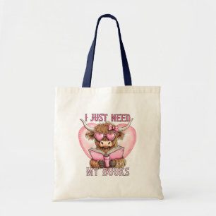 Cowgirl Highland Cow book lover Valentine's Day Tote Bag