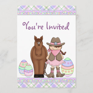 Cowgirl, Horse and Easter Eggs Birthday Invitation