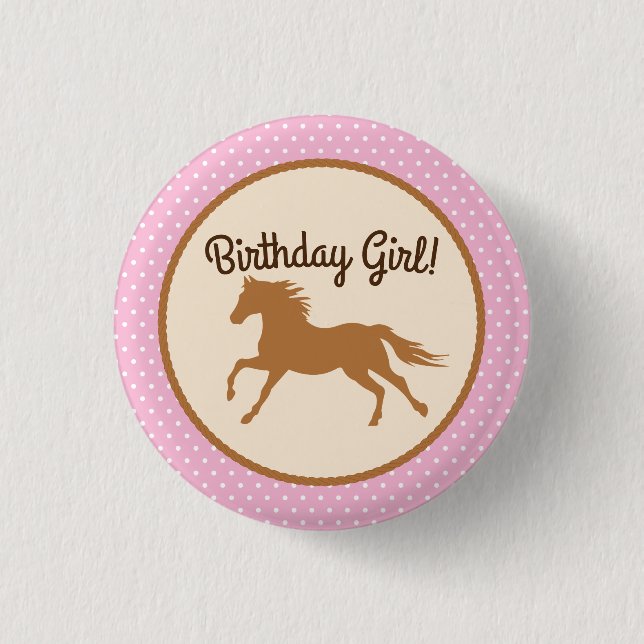 Cowgirl Horse Birthday Girl Button Pin Badge (Front)