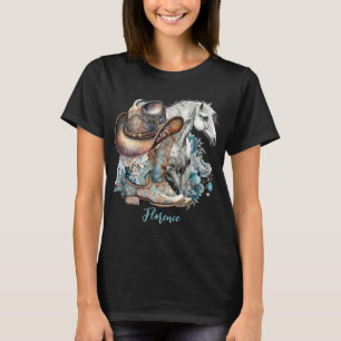 Cowgirl horse cowboy boots hat floral western  T-Shirt