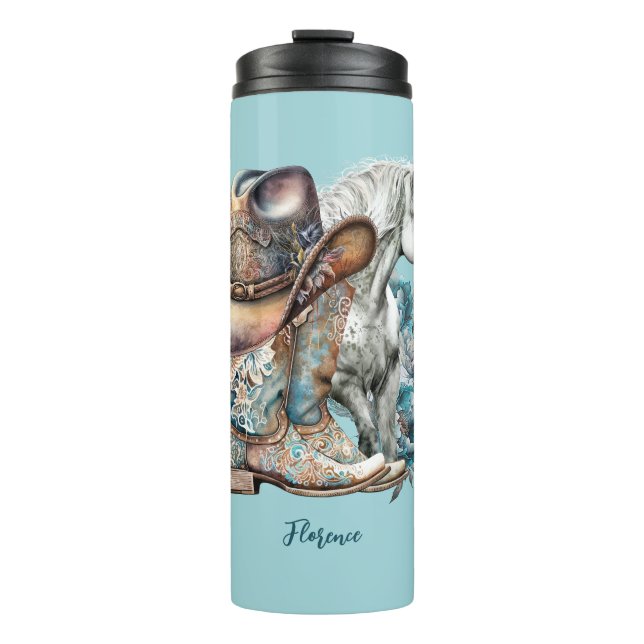 Cowgirl horse cowboy boots hat floral western  thermal tumbler (Front)