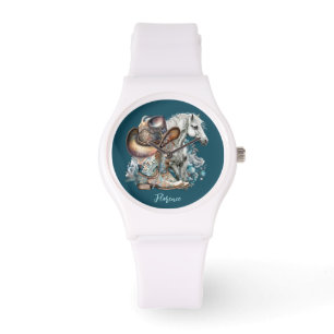 Cowgirl horse cowboy boots hat floral western watch