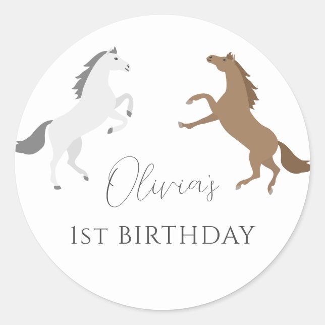 Cowgirl Horse Equestrian Girls Birthday Classic Round Sticker (Front)