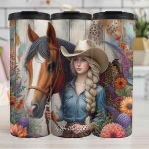 Cowgirl Horse Floral Rustic Charm Thermal Tumbler