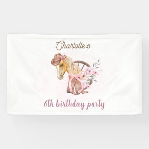 Cowgirl Horse Floral Western Birthday Banner
