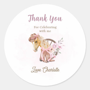Cowgirl Horse Floral Western Birthday Classic Round Sticker