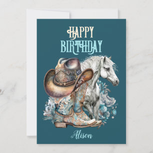 Cowgirl horse floral western blue Birthday