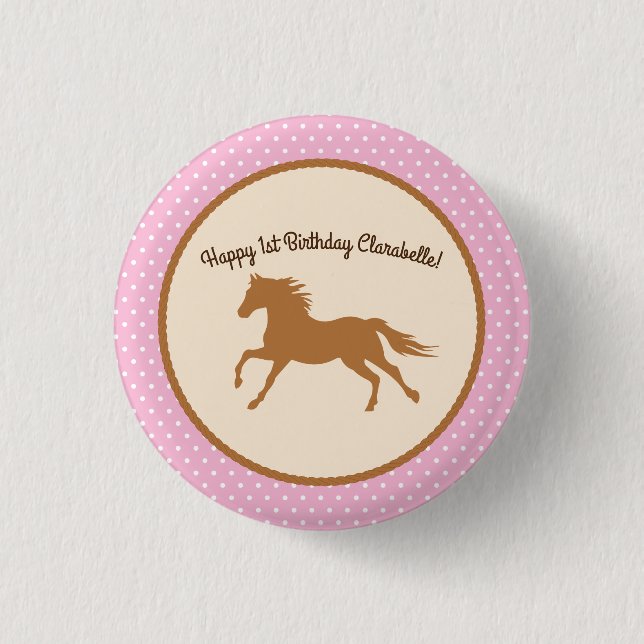 Cowgirl Horse Kid Girl's Birthday Party Theme 3 Cm Round Badge (Front)