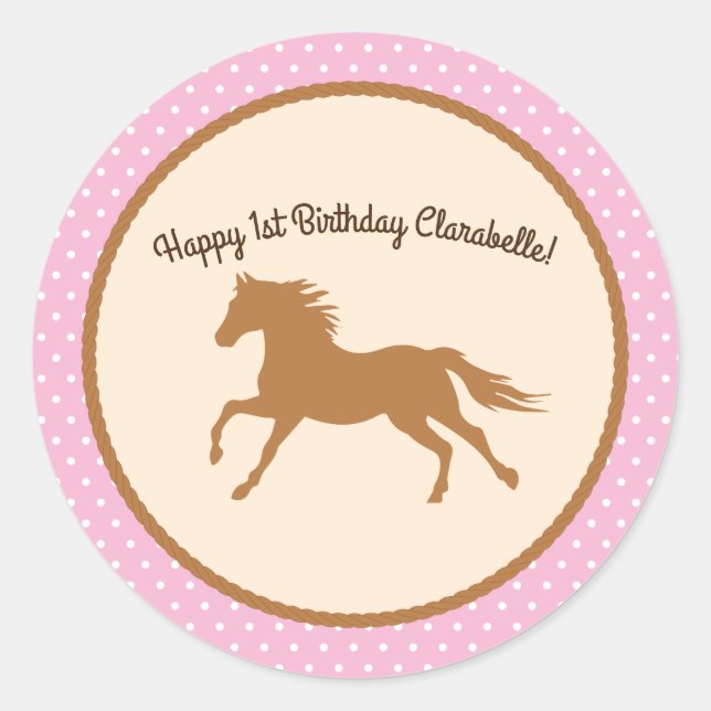 Cowgirl Horse Kid Girl's Birthday Party Theme Classic Round Sticker (Front)