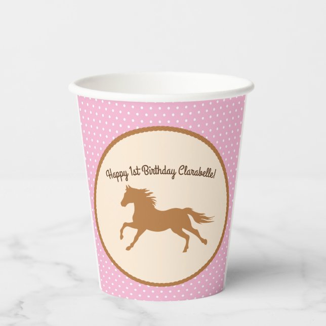 Cowgirl Horse Pony Cute 1st Birthday Party Kids Paper Cups (Front)