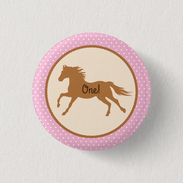 Cowgirl Horse Pony Cute 1st Birthday Party Theme 3 Cm Round Badge (Front)