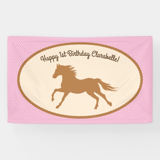 Cowgirl Horse Pony Cute 1st Birthday Party Theme Banner (Horizontal)