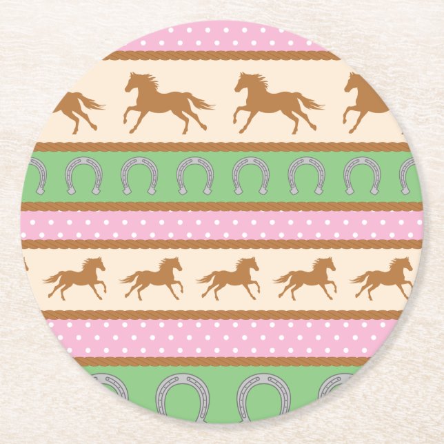Cowgirl Horse Pony Cute 1st Birthday Party Theme Round Paper Coaster (Front)