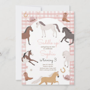 Cowgirl Horse Saddle Up Birthday Invitation